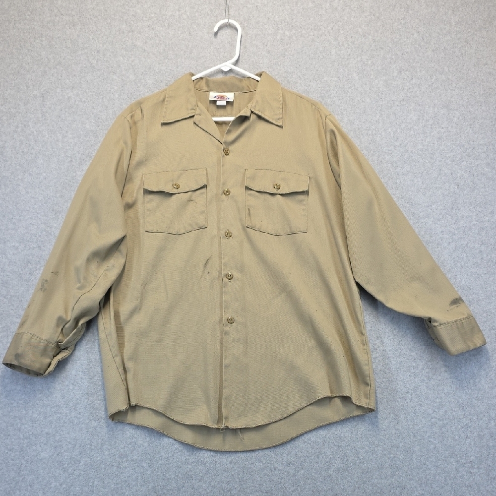 Dickies Khaki Work Shirt Men’s 16-16.5x33 USA Made Distressed Utility - Picture 1 of 12